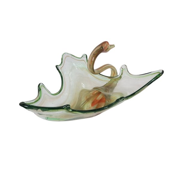 Vintage Mid - Century Sooner or Arklahoma Art Glass Swan - Green, Yellow and Ora - Picture 3 of 3